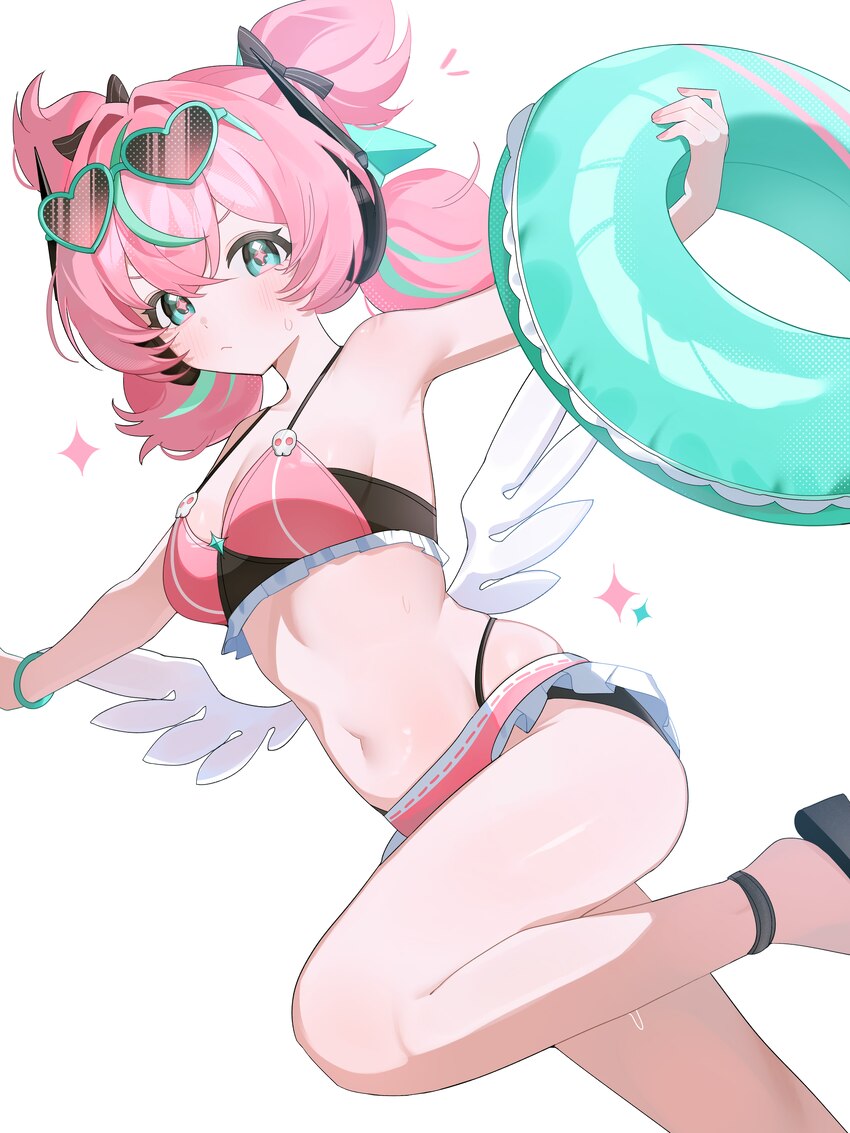1girl absurdres aria (human) (zenless zone zero) aria (zenless zone zero) bikini blue eyes blush breasts cleavage closed mouth commentary crossed ban…