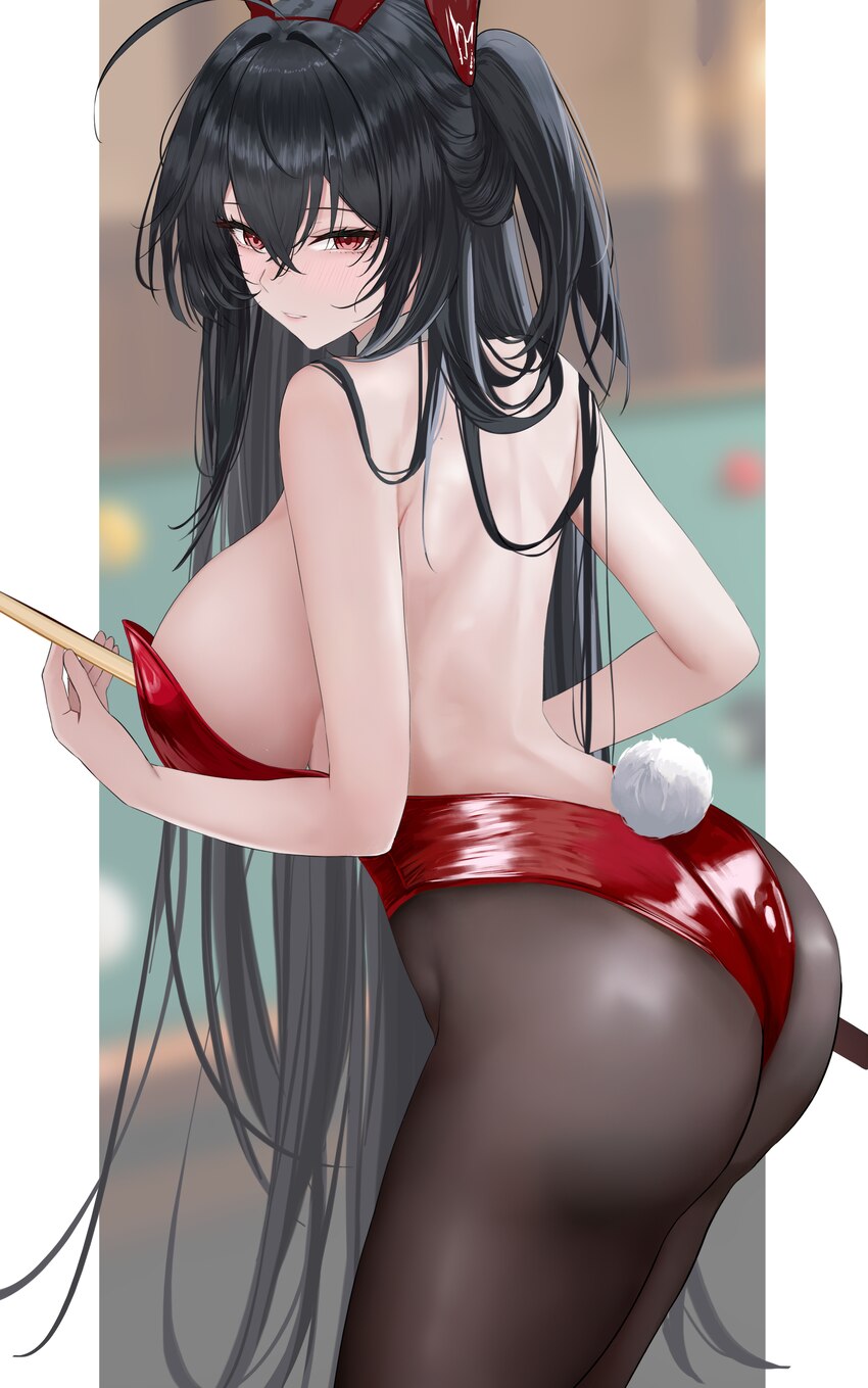 1girl absurdres ahoge animal ear hairband animal ears ass azur lane back bare arms bare back bare shoulders black hair blurry blurry background blush…
