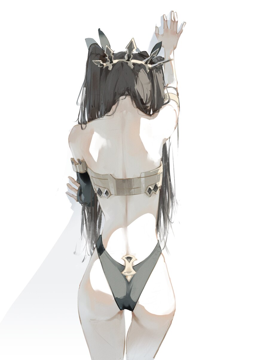 1girl absurdres against wall armband arms up ass commentary detached sleeves eien 001 fate/grand order fate (series) from behind highleg highleg pant…