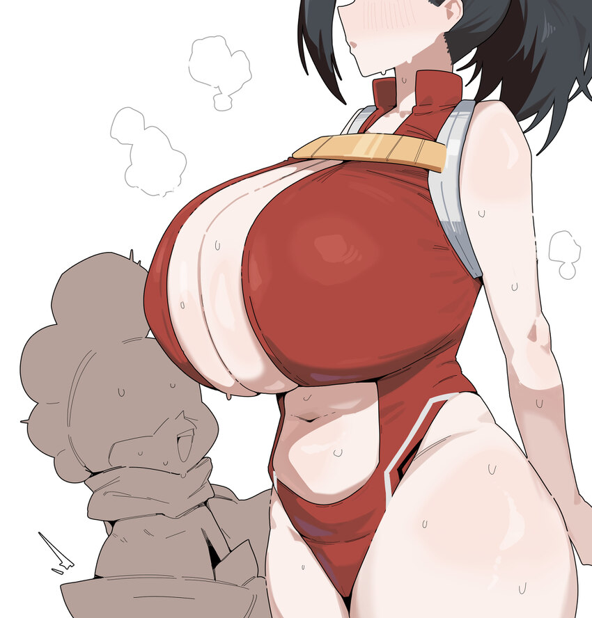 1boy 1girl absurdres alternate breast size (larger) arms behind back black hair boku no hero academia breasts citizen k (pngj5475) commentary curvy f…