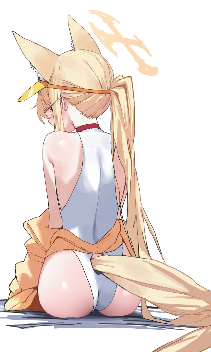 1girl absurdres animal ear fluff animal ears ass blue archive commentary cross halo extra ears fox ears fox girl from behind halo highleg highleg one…