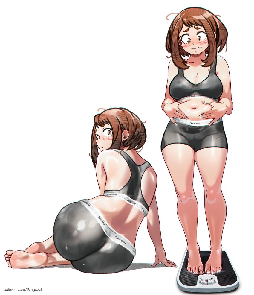 1girl absurdres ass barefoot black sports bra blush boku no hero academia breasts feet highres large breasts looking at viewer looking back medium ha…