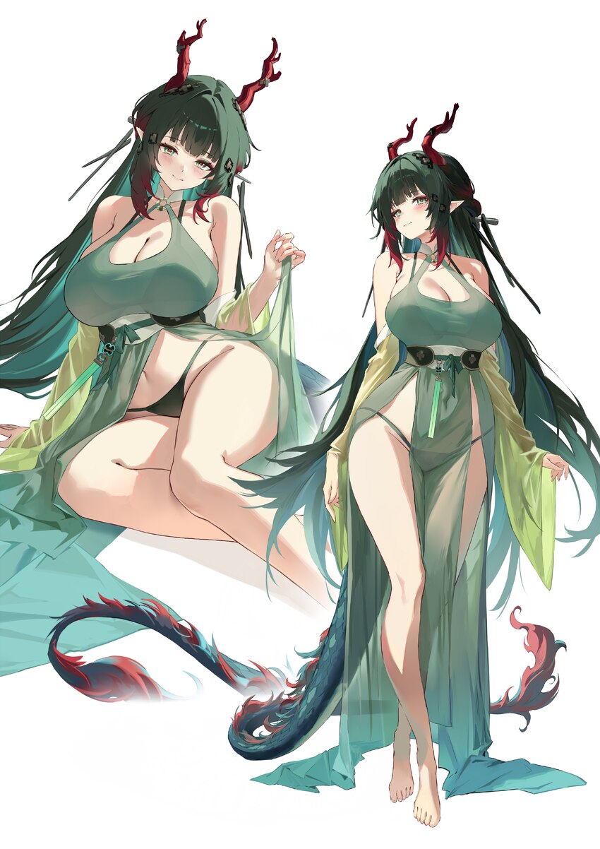 1girl absurdres alternate breast size (larger) alternate costume arknights arknights  endfield bare shoulders barefoot blush breasts cleavage closed …
