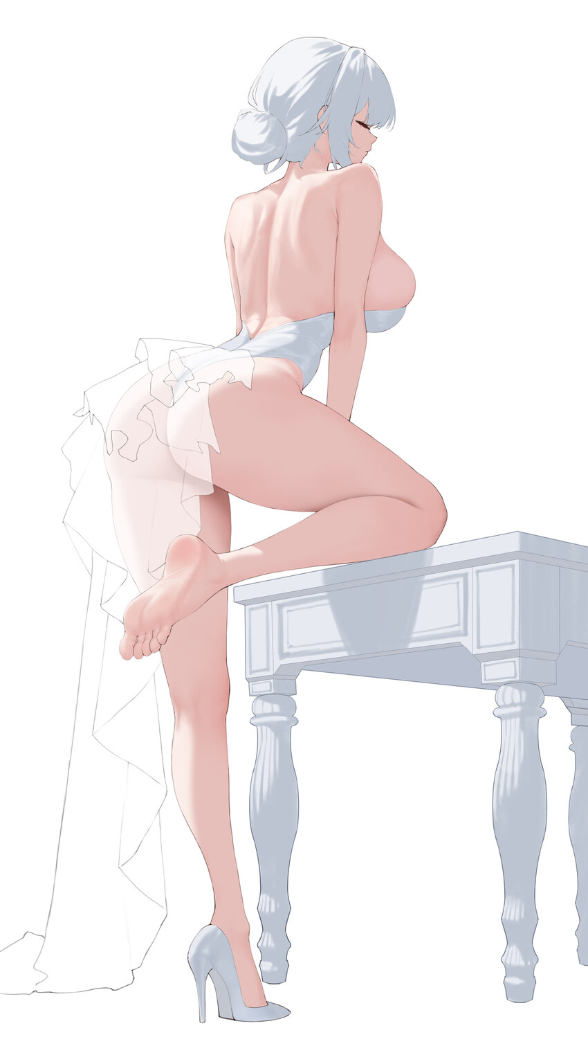 1girl absurdres ass azur lane back bare arms bare legs bare shoulders barefoot breasts character request closed eyes closed mouth commentary request …
