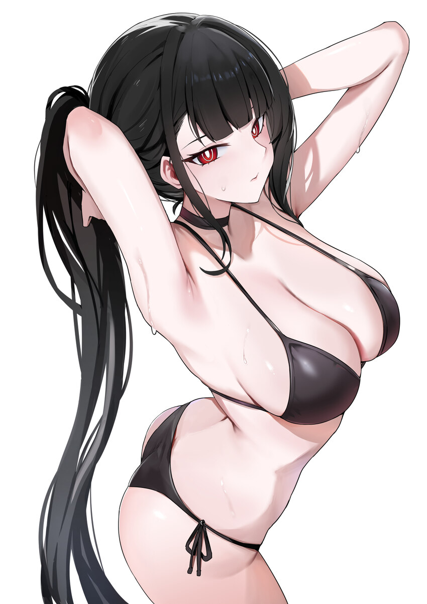 1girl absurdres adjusting hair alternate costume ass bikini black bikini black choker black hair blue archive breasts chinese commentary choker comme…
