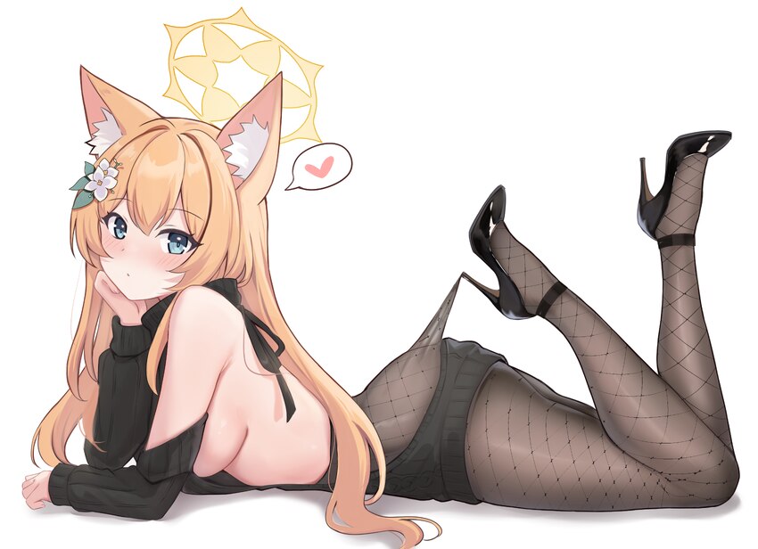1girl absurdres animal ear fluff animal ears ass backless outfit black pantyhose black shoes blue archive blue eyes blush breasts cat ears cat girl c…