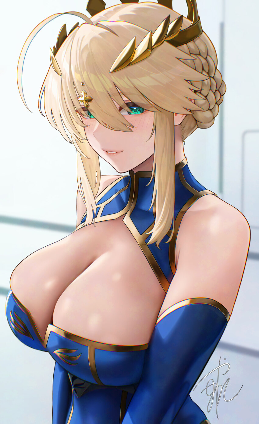 1girl ahoge artoria pendragon (fate) artoria pendragon (lancer) (fate) artoria pendragon (lancer) (third ascension) (fate) bare shoulders blonde hair…