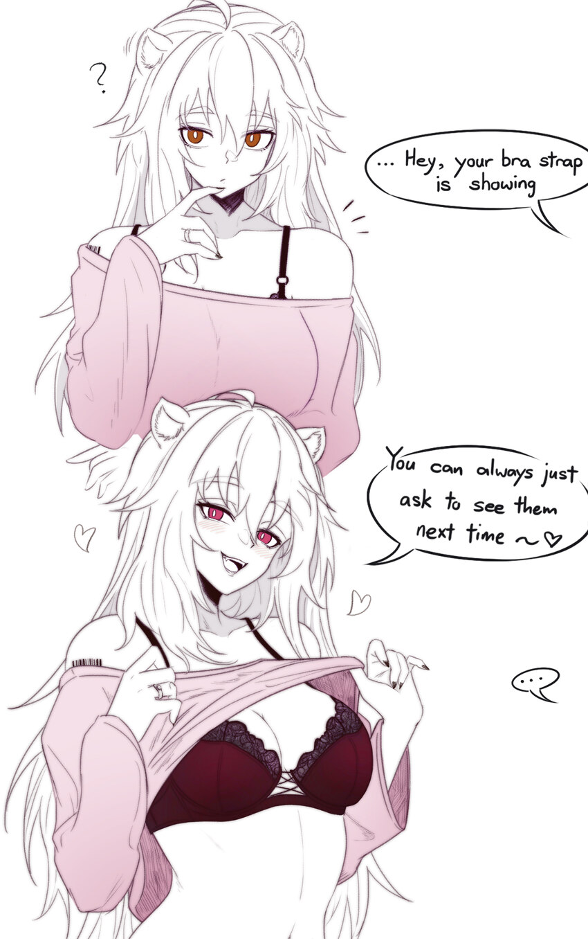... 1girl ?  d ahoge animal ear fluff animal ears arknights barcode barcode tattoo bare shoulders black nails blush bra breasts closed mouth clothes …