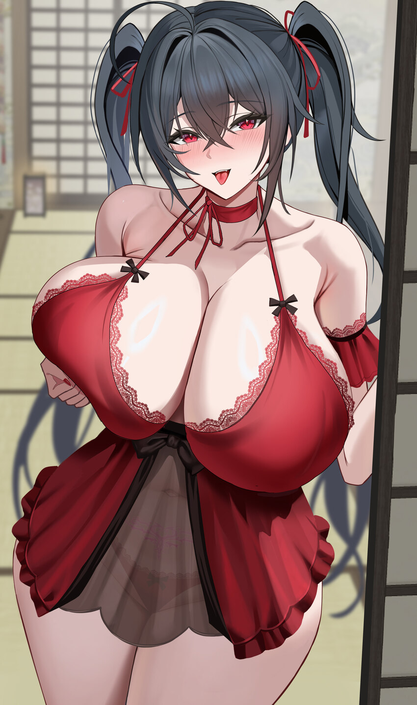 1girl  d absurdres alternate costume alternate hairstyle azur lane babydoll bare shoulders black hair blush breasts chinese commentary choker cleavag…
