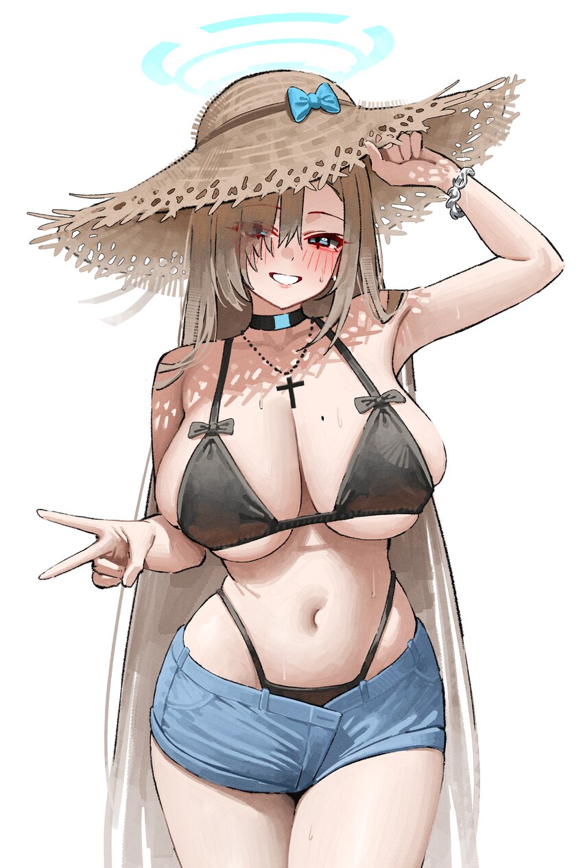 1girl absurdres alternate costume arm up armpits asuna (blue archive) bare shoulders bikini black bikini black choker blue archive blue eyes blue sho…