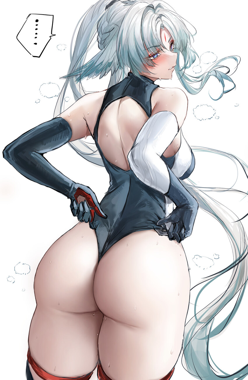 1girl adjusting clothes adjusting leotard angelique animal ears arcane (arknights) arknights arknights  endfield ass back cutout bare shoulders bird …