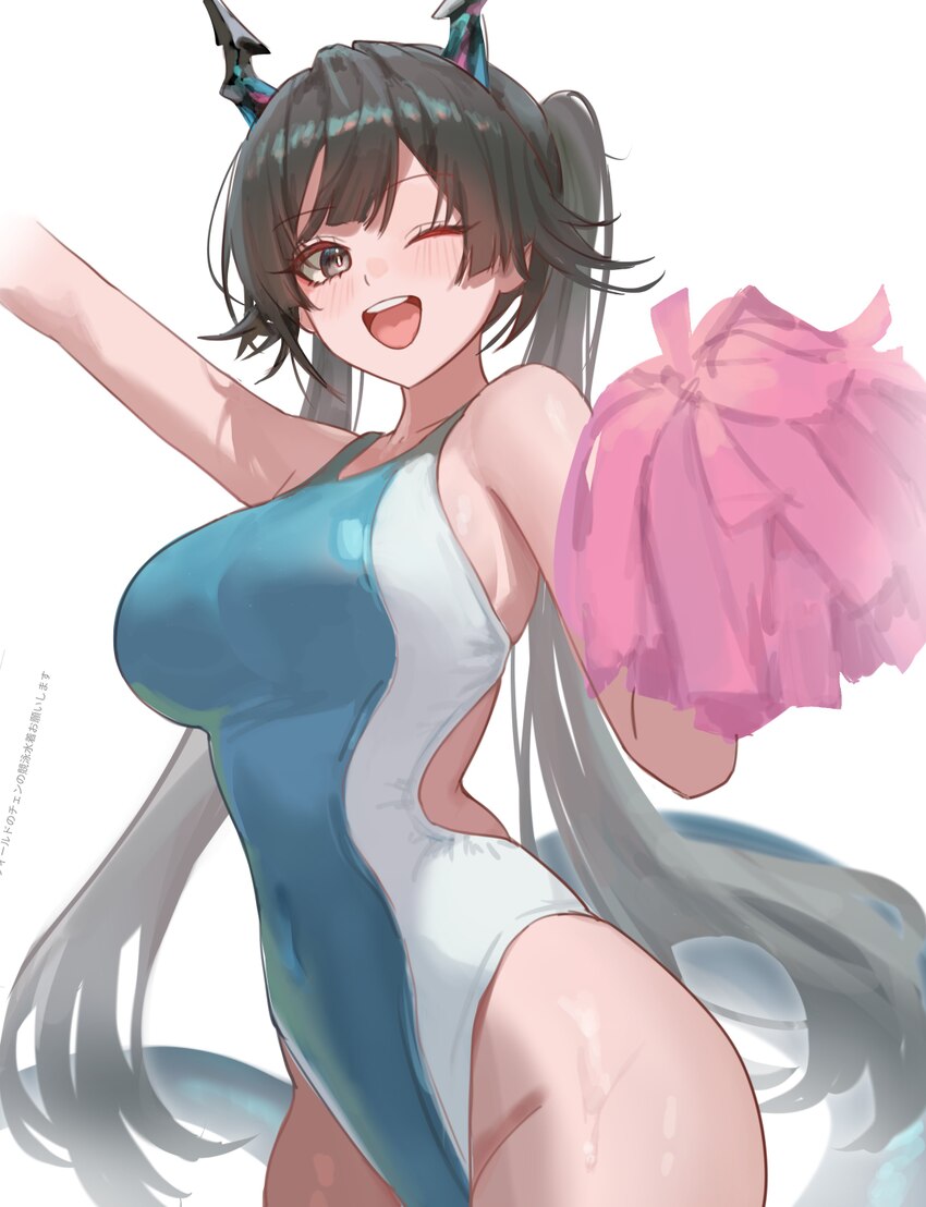 1girl  d absurdres alternate costume aqua one-piece swimsuit arknights arknights  endfield black hair blush breasts chen qianyu (arknights) covered n…