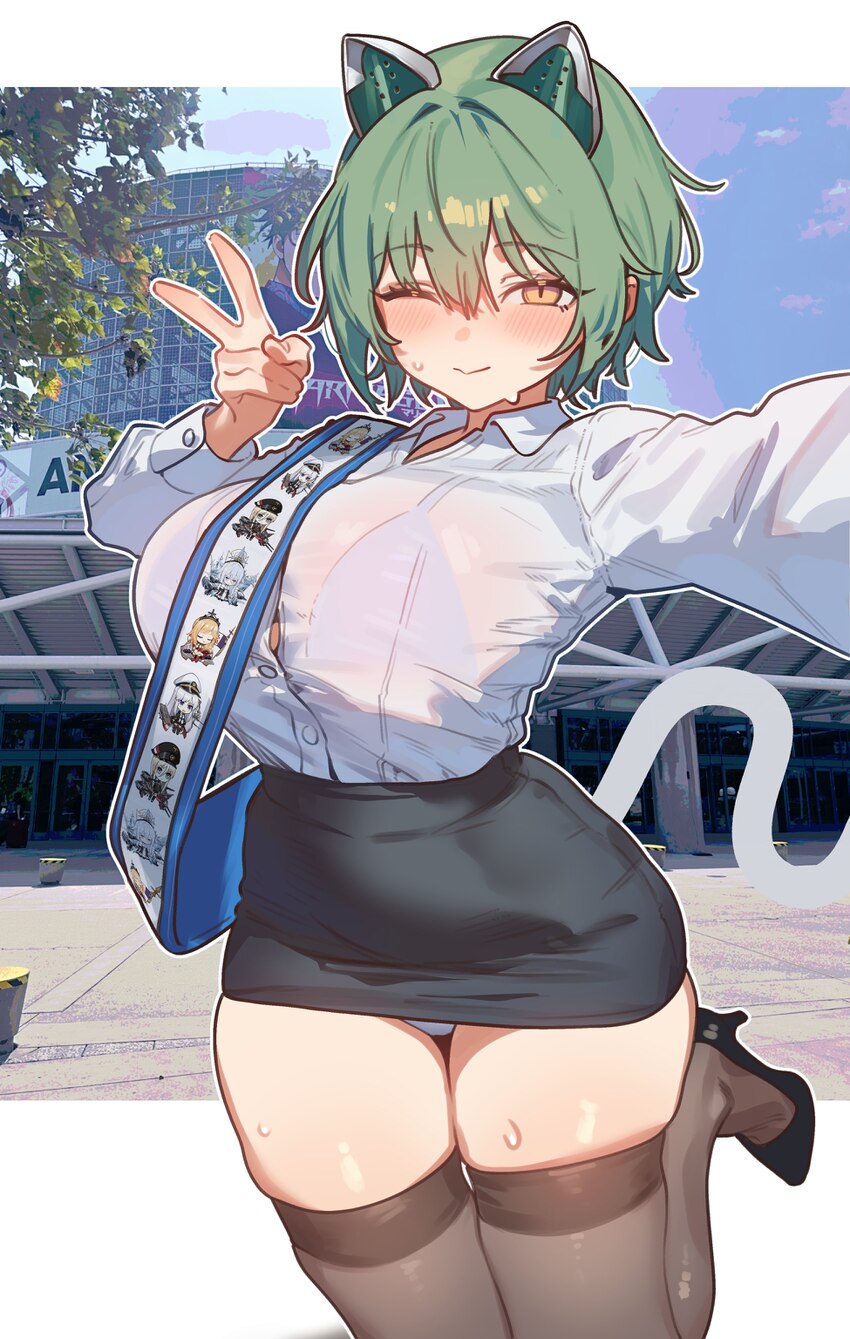 1girl absurdres admiral nakhimov (azur lane) animal ears anime expo azur lane black skirt blush breasts brown thighhighs cat ears cat tail collared s…