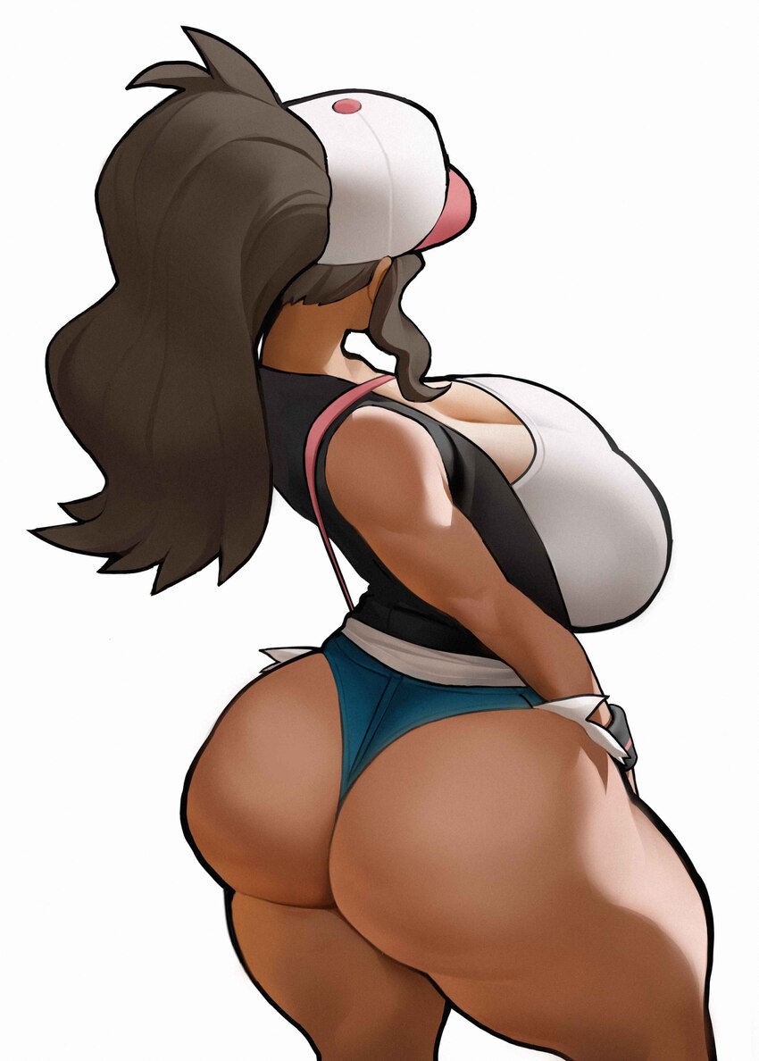 1girl absurdres ass baseball cap black vest breasts commentary cutoffs denim denim shorts exposed pocket hat high ponytail highres hilda (pokemon) hu…