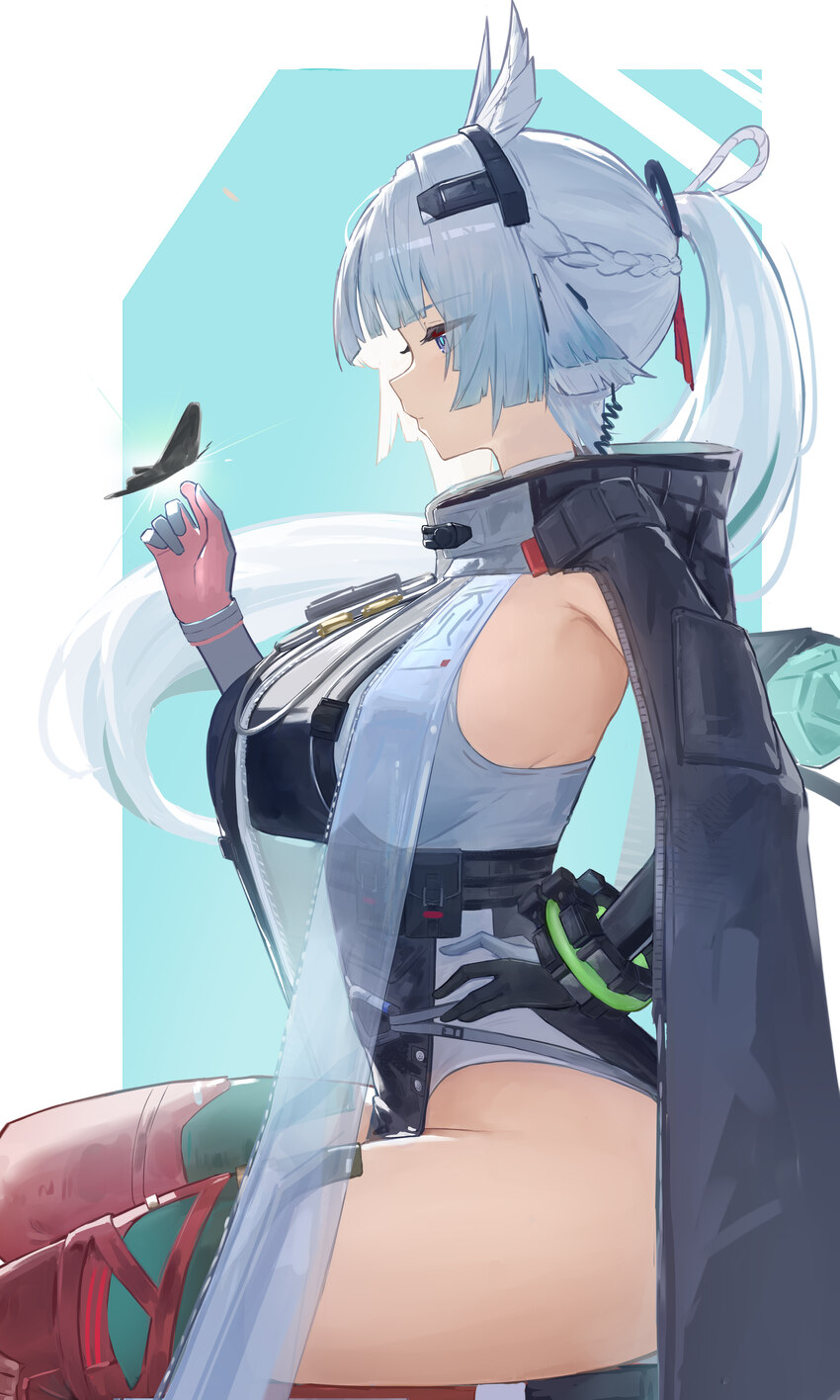 1girl absurdres animal ears arcane (arknights) arknights arknights  endfield bird ears bird girl black cape black gloves blue eyes blue thighhighs ca…