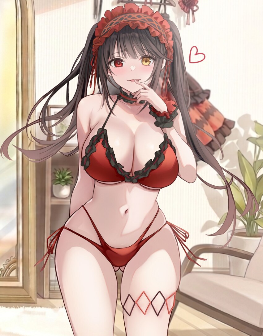 1girl ass visible through thighs azur lane bad id bad pixiv id bikini breasts cleavage clock eyes commentary date a live dress frilled dress frills h…
