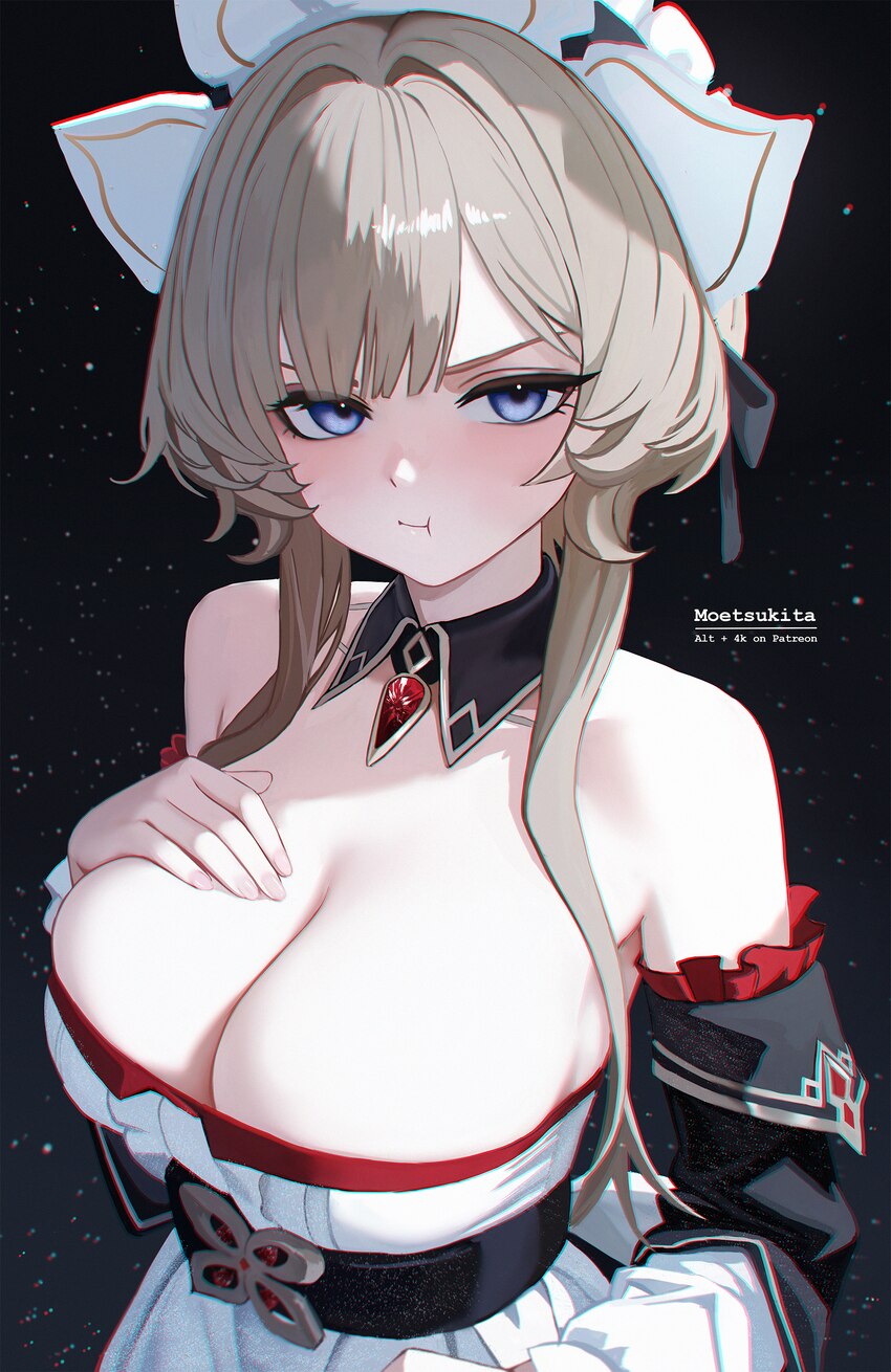 1girl  t absurdres alternate breast size (larger) artist name bare shoulders black background blue eyes blush breasts brown hair cleavage collarbone …