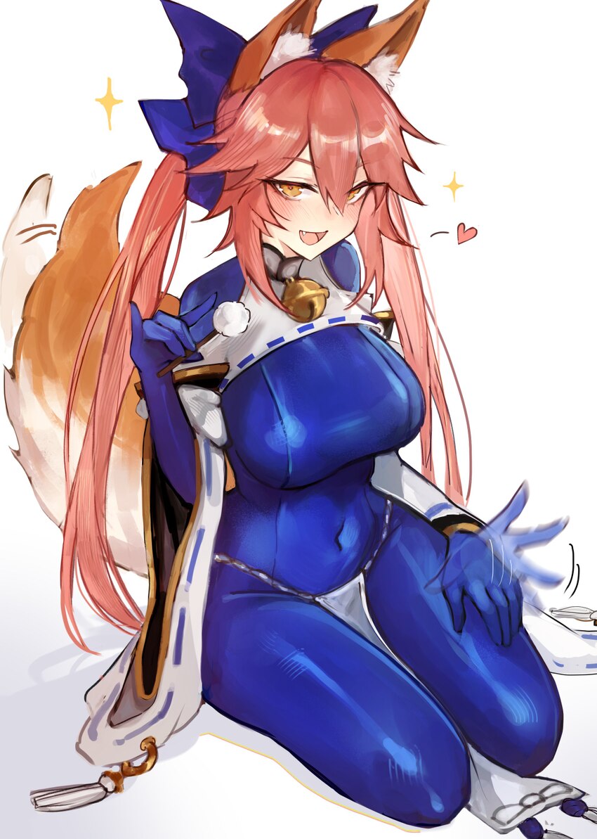 1girl absurdres alternate costume animal ear fluff animal ears bell blue bodysuit blue bow bodysuit bow breasts commentary covered navel english comm…