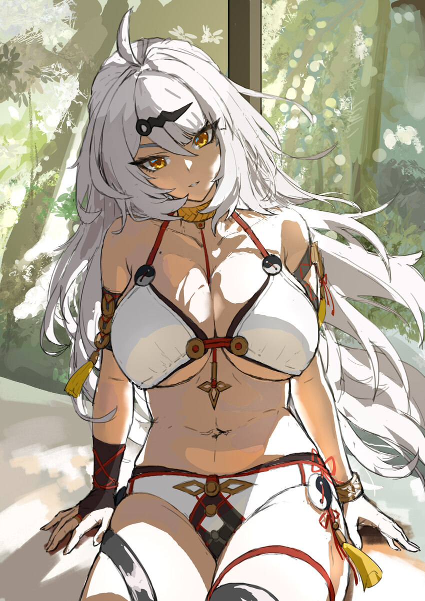 1girl absurdres ahoge bikini breasts chinese commentary commentary request highres large breasts long hair looking at viewer mole mole on breast nave…
