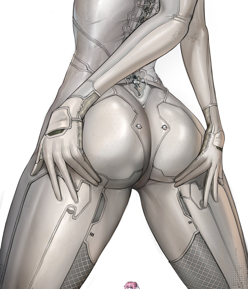 1girl absurdres ass ass focus bodysuit commentary doro (nikke) english commentary evie (stellar blade) from behind goddess of victory  nikke grabbing…