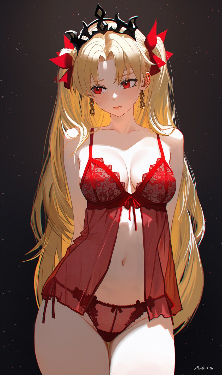 1girl absurdres arms behind back bare arms bare shoulders blonde hair blush breasts closed mouth commentary crown ereshkigal (fate) fate/grand order …