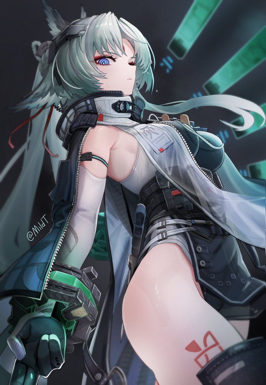 1girl absurdres animal ears arcane (arknights) arknights arknights  endfield bird ears bird girl black cloak black gloves blue eyes breasts cloak com…