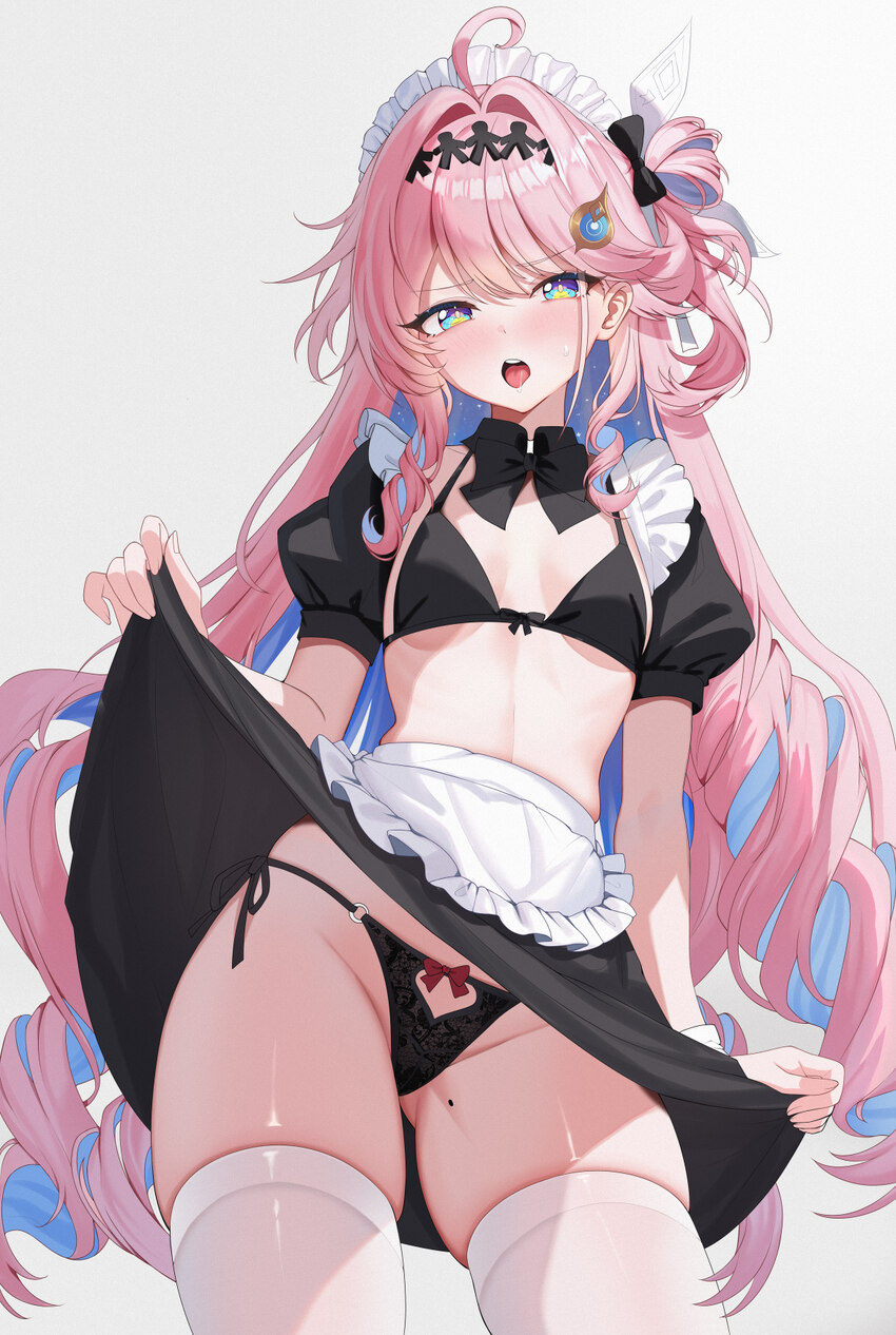 1girl absurdres ahoge alternate costume bankong bikini black bikini black panties black skirt blue eyes blue hair bow bow panties breasts collar colo…