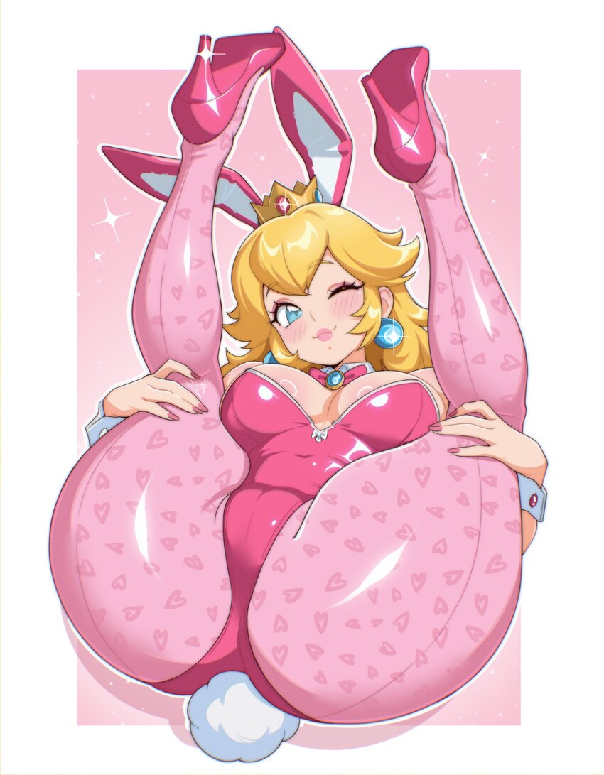 1girl animal ear hairband animal ears ass blonde hair blue eyes blush breasts commentary detached collar earrings english commentary fake animal ears…