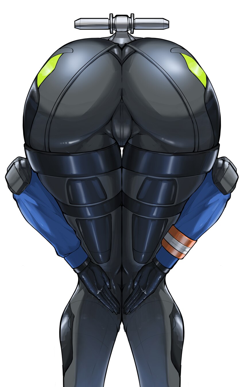 1girl absurdres amen pose (meme) ass ass focus black gloves black pants blue jacket commentary request drimm frontbend gloves handlebar highres huge …
