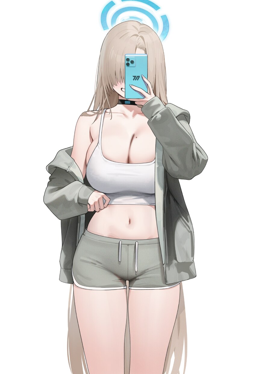 1girl absurdres alternate costume asuna (blue archive) bare shoulders black choker blue archive breasts brown hair choker cleavage collarbone comment…