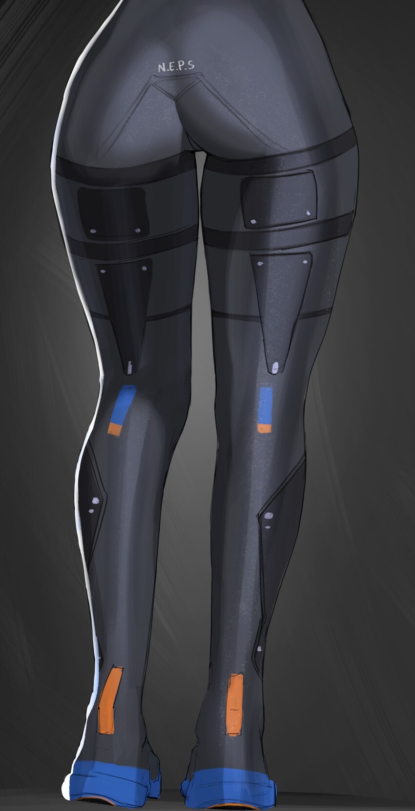 1girl absurdres ass ass focus black background black pants high-waist pants highres i s s h i n legs lower body pants simple background solo standing…