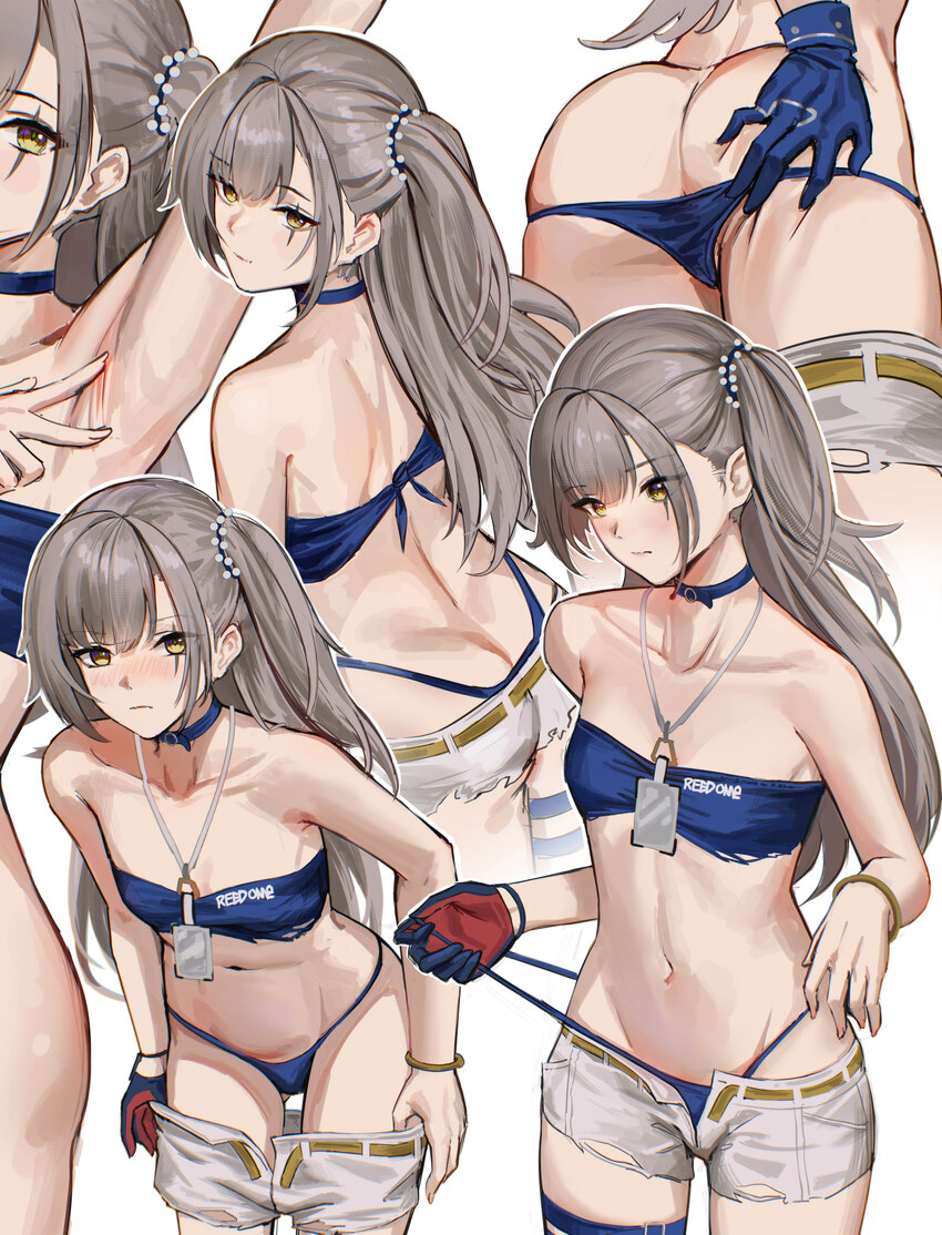 1girl absurdres anoreika tomoe armpits ass bikini blue bikini blush bracelet choker flat chest girls frontline girls frontline 2  exilium gloves grey…