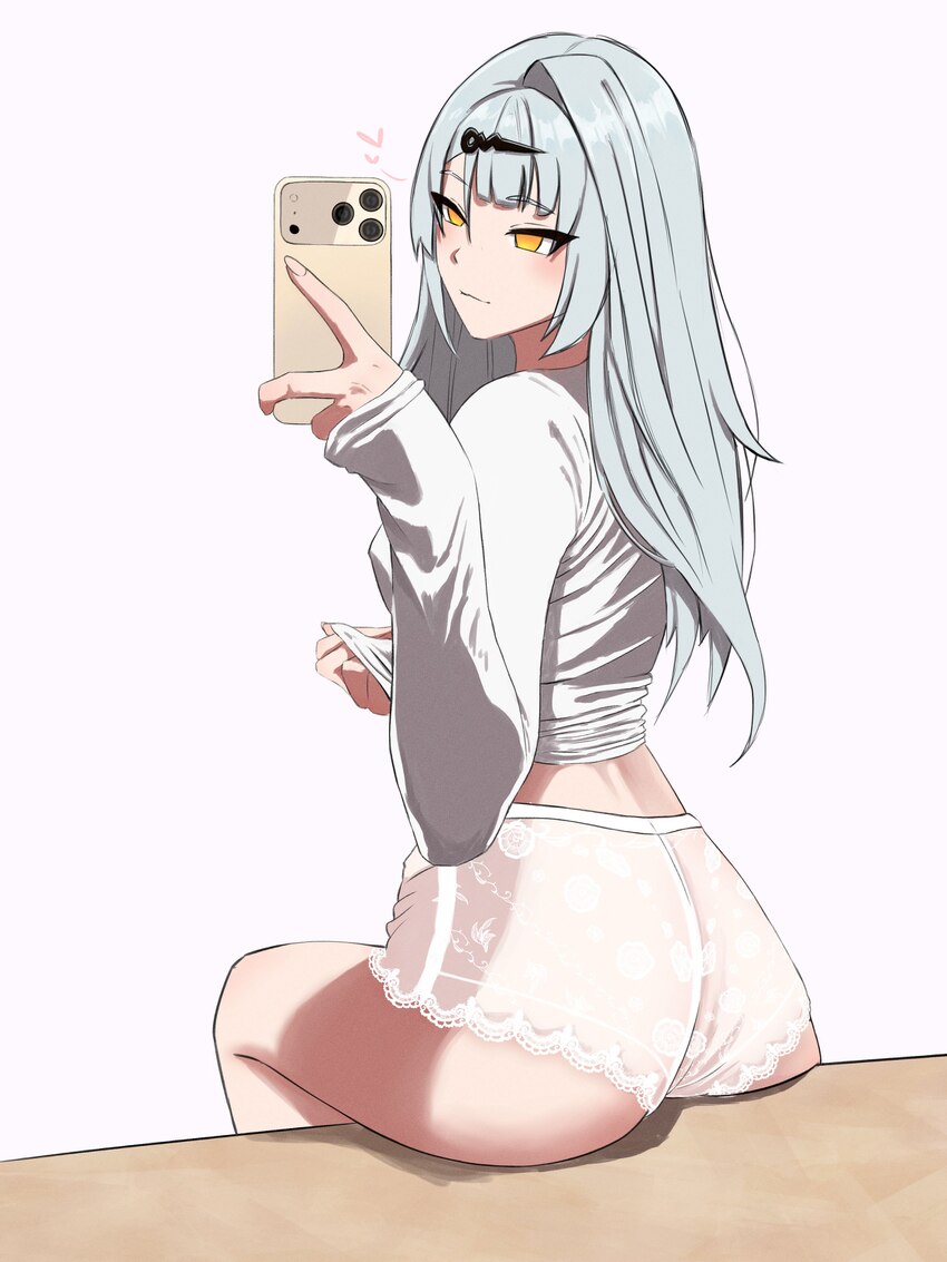 1girl 29artworks absurdres alternate costume ass ass focus commentary english commentary highres long hair long sleeves phone see-through clothes see…