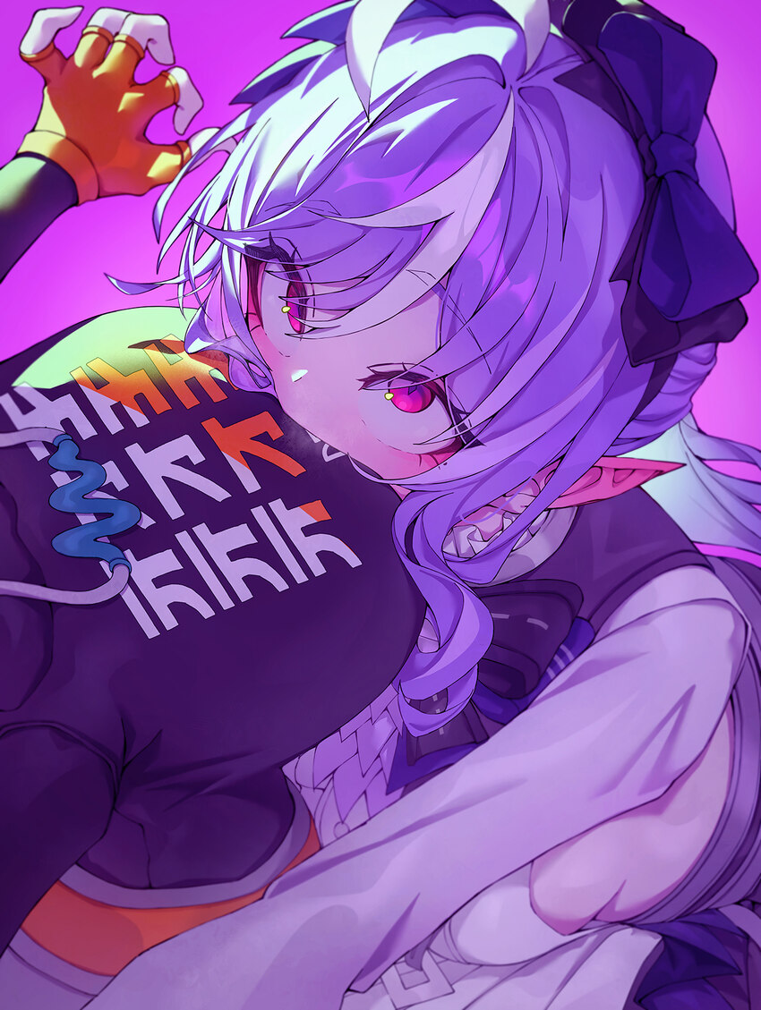 2girls ahoge alternate breast size (larger) belle (zenless zone zero) black shirt blue bow bow breasts dress face to breasts fingerless gloves frills…