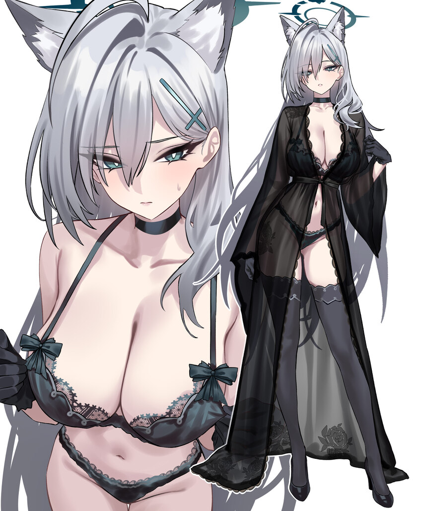 1girl absurdres alternate costume animal ear fluff animal ears black bra black choker black gloves black panties black shoes black thighhighs blue ar…
