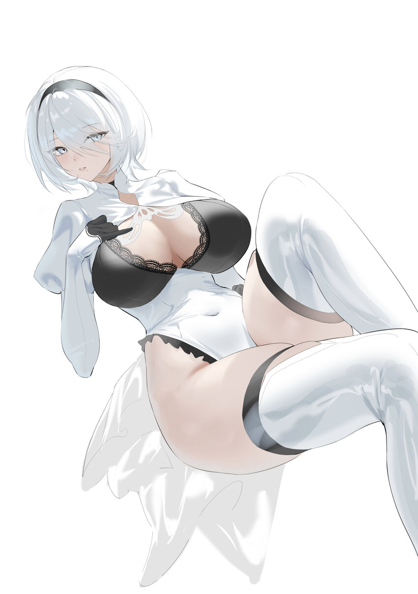 1girl 2b (brief respite) (azur lane) 2b (nier automata) absurdres alternate breast size (larger) annlee azur lane black choker black gloves black hai…