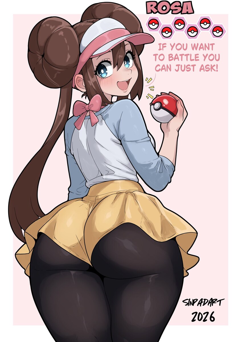 1girl 2026 alternate ass size (larger) artist name ass black pantyhose blue eyes brown hair character name commentary donut hair bun english commenta…