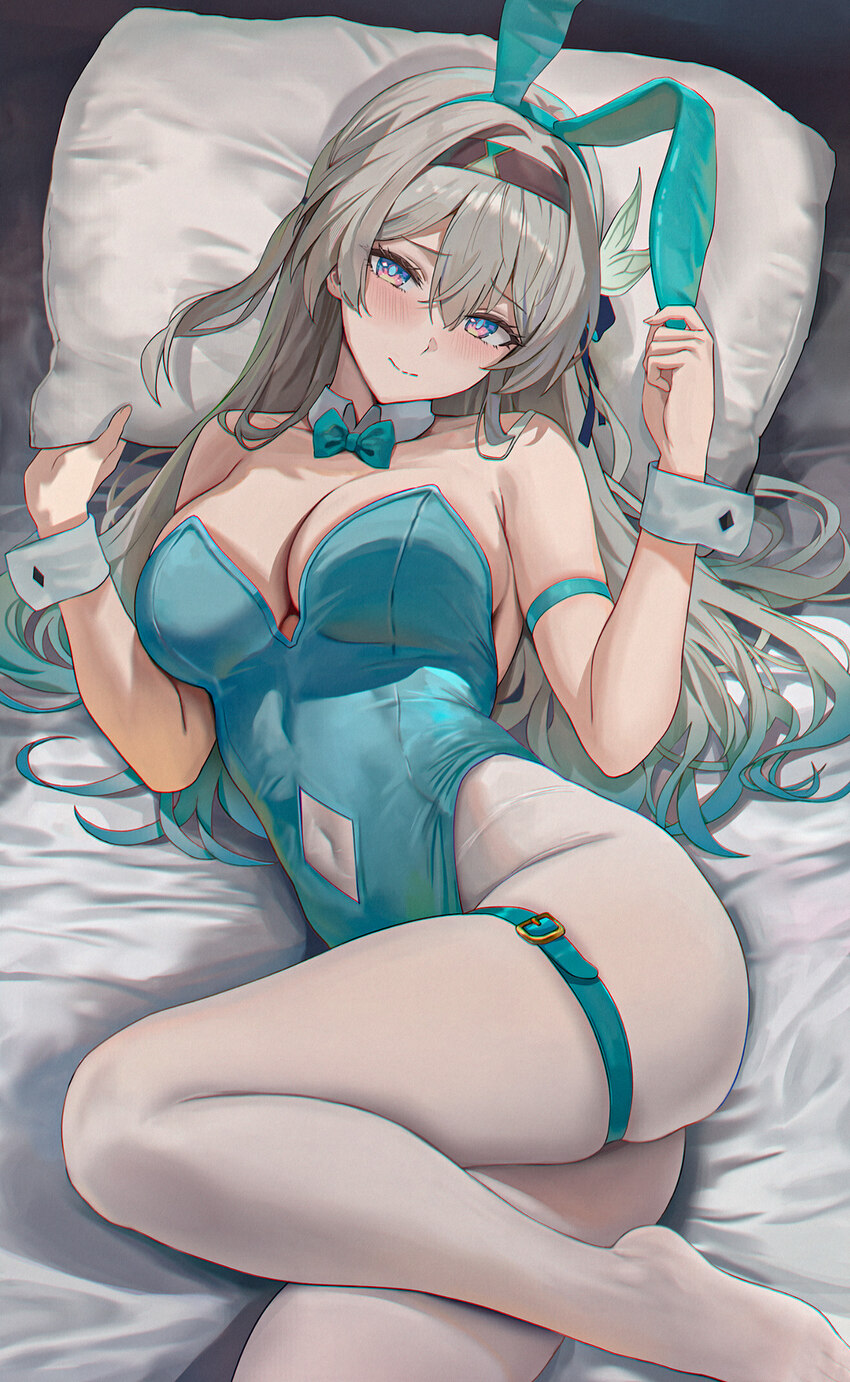 1girl absurdres ai-assisted alternate costume amiki yuzuru animal ears arm strap ass bare shoulders blush bow bowtie breasts cleavage closed mouth cl…