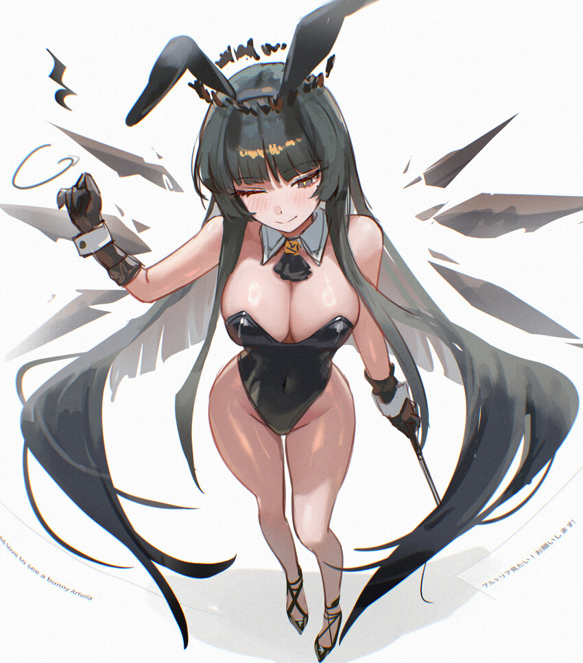 1girl absurdres alternate costume animal ears arknights bare legs bare shoulders black eyes black gloves black hair black leotard breasts cleavage cl…