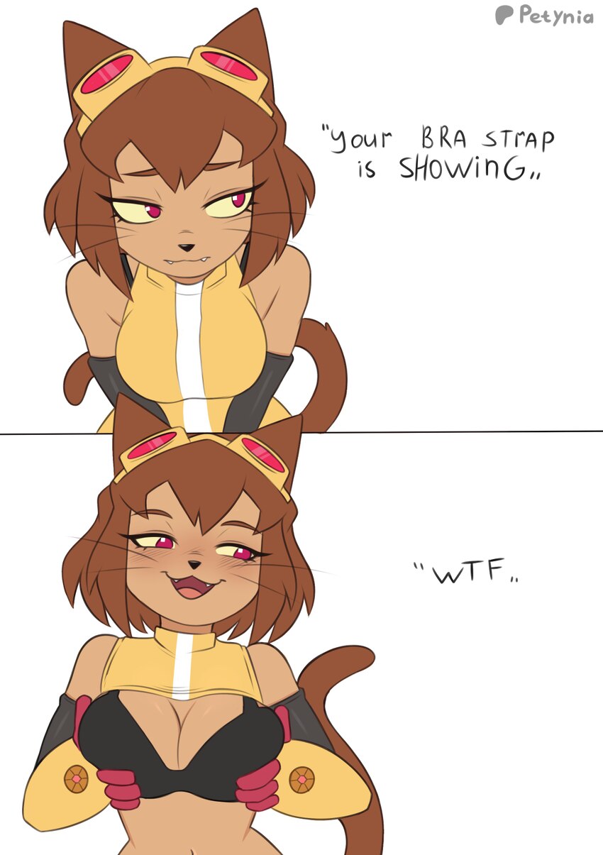 1girl 2koma absurdres animal ears artist name black bra body fur bra bra strap breasts brown fur brown hair cat ears cat girl cat tail cleavage comic…