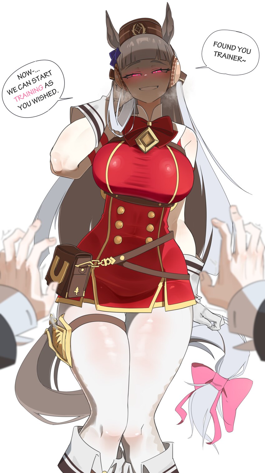 1girl 1other absurdres animal ears arm at side bad id bad pixiv id bag blue bow blunt bangs blurry blurry foreground boots bow bowtie breasts breath …