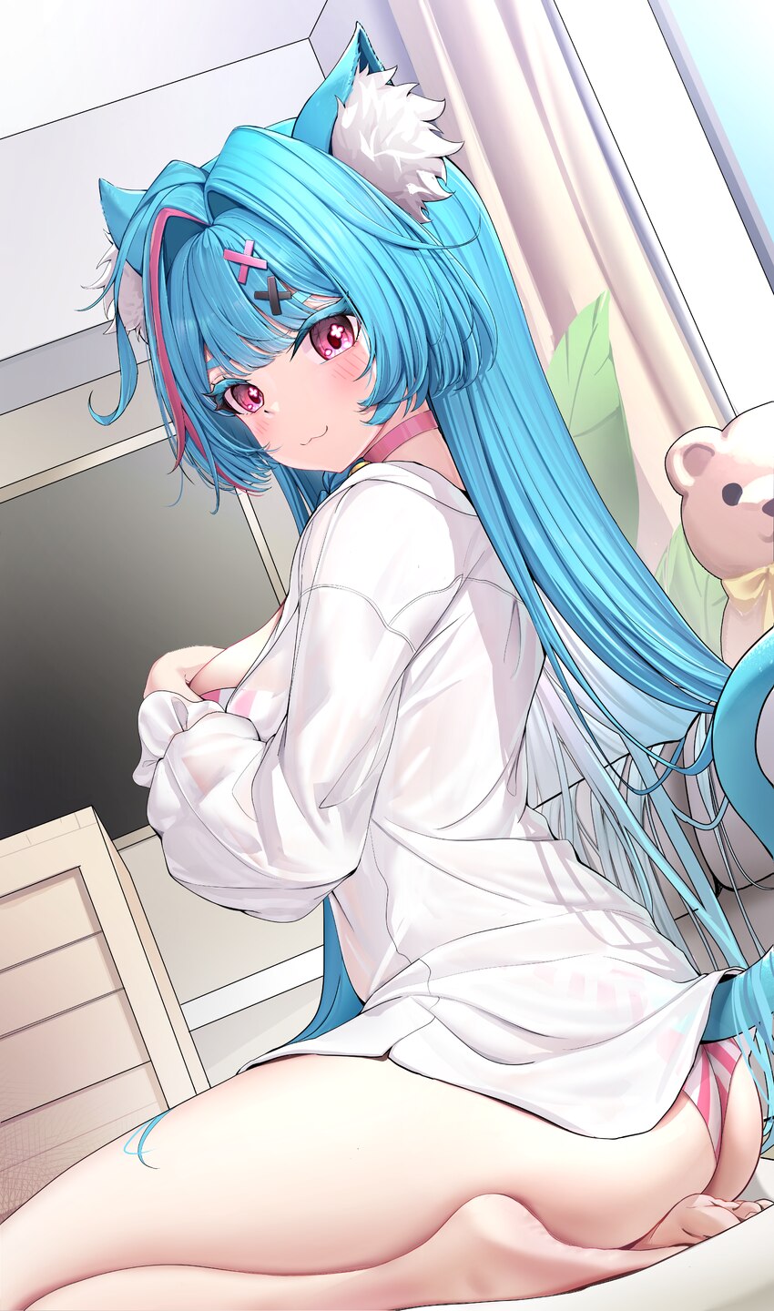 1girl absurdres animal ear fluff animal ears breasts cat ears cat girl cat tail chinese commentary colored eyelashes commentary request cross in eye …