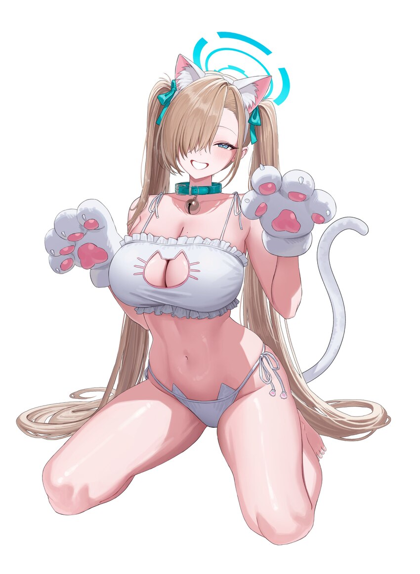 1girl absurdres animal collar animal ear hairband animal ears animal hands asuna (blue archive) bell blonde hair blue archive blue eyes blue halo blu…
