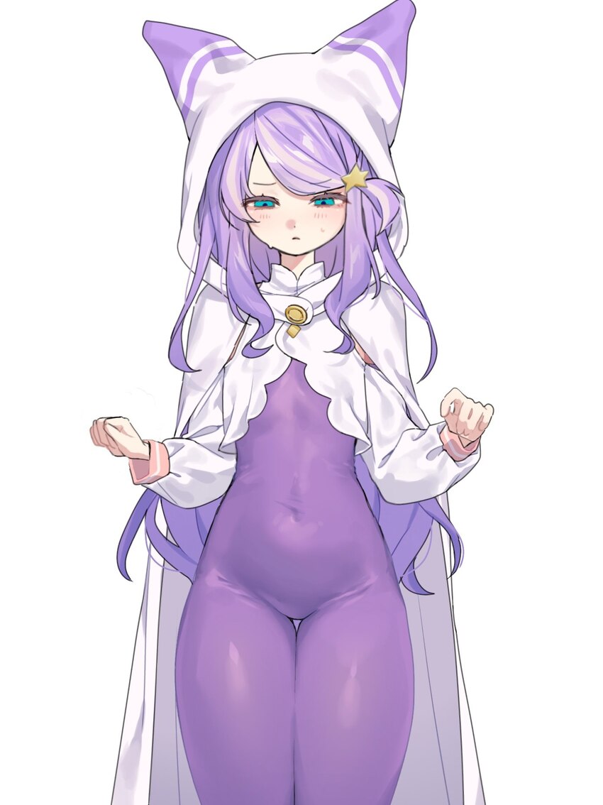 1girl anastasia hoshin aqua eyes bodysuit buurn dokaan (nack) cape commentary request cosplay covered navel emilia (re zero) emilia (re zero) (cospla…