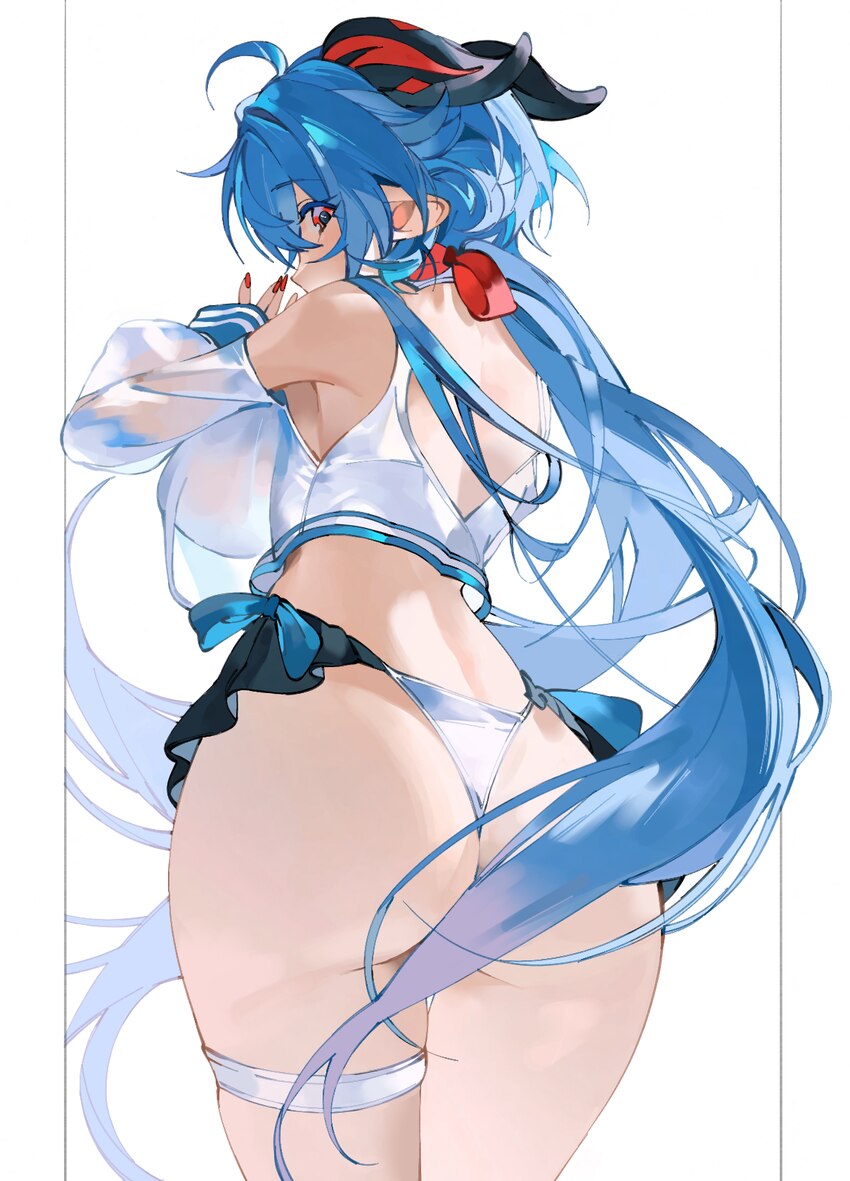 1girl ahoge ass blue hair breasts commentary from behind ganyu (genshin impact) genshin impact heca (pixiv 100376586) highres horns large breasts lon…