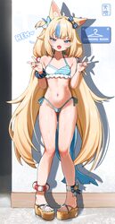 1girl  3  d absurdres animal ear fluff animal ears ass visible through thighs bikini blonde hair blue bikini blue eyes …