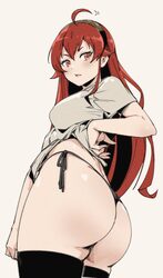 1girl ahoge ass black hairband black panties black thighhighs breasts commentary english commentary eris greyrat eris g…