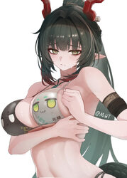 1girl alternate hairstyle arknights arknights  endfield arm under breasts armband bikini black armband black hair breas…