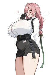 1girl adjusting eyewear belly black gloves black skirt bra visible through clothes braid breasts bursting breasts butto…