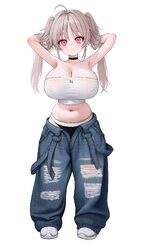 1girl absurdres armpits arms behind head arms up black choker black panties breasts brown hair choker cleavage commenta…